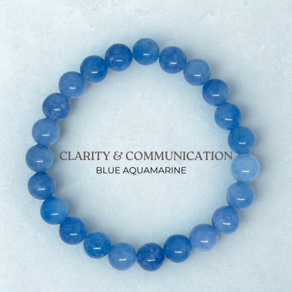 Aquamarine Gemstone Bracelet 8MM | Handmade Crystal Healing Jewelry - Picture 4 of 11